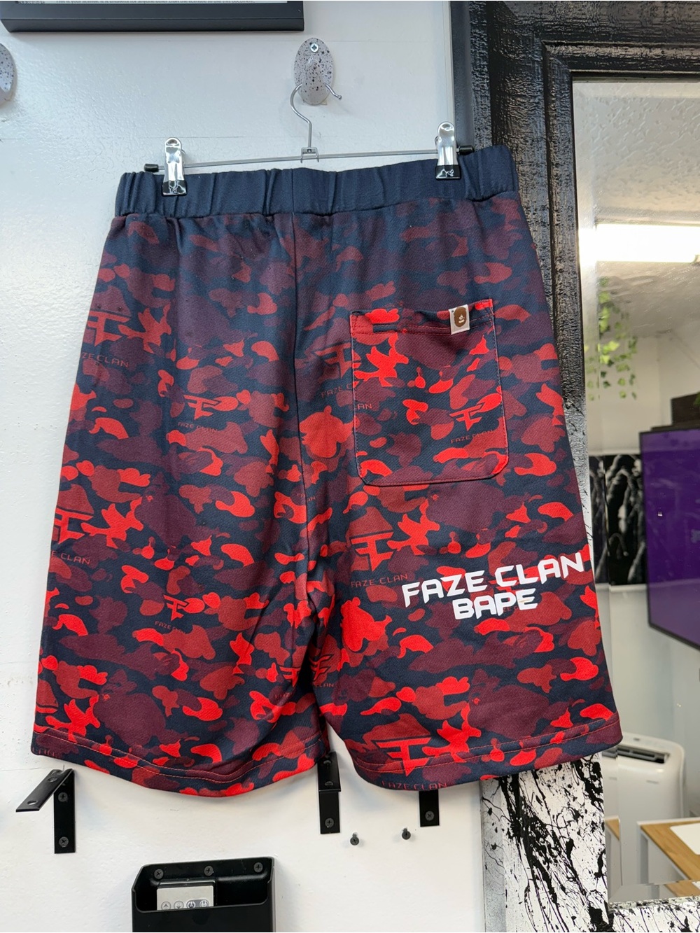Bape FaZe Clan Red & Black Camo Athletic Shorts - Picture 6 of 10